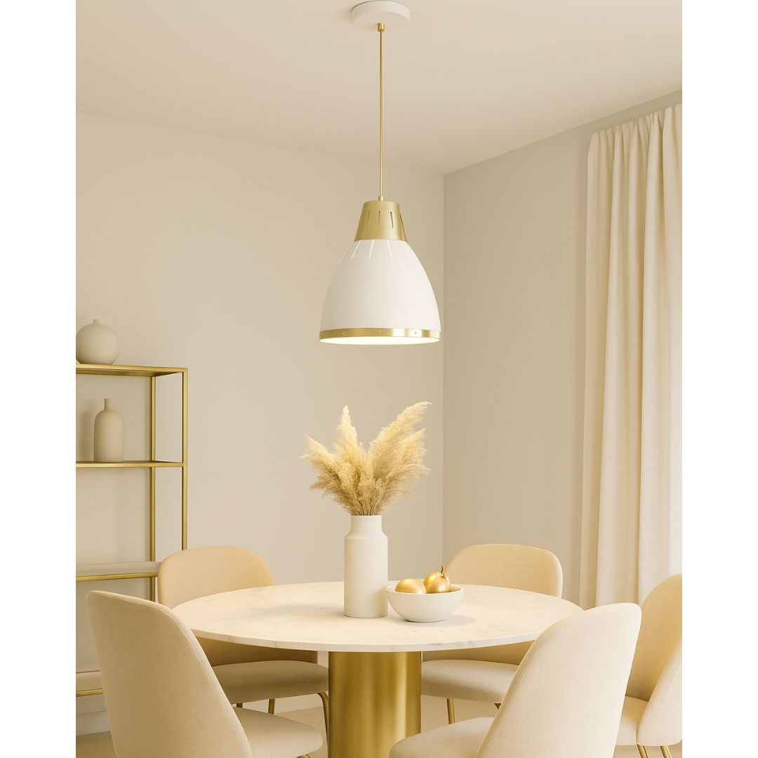 Lámpara Colgante de Techo en Metal Blanco y Dorado