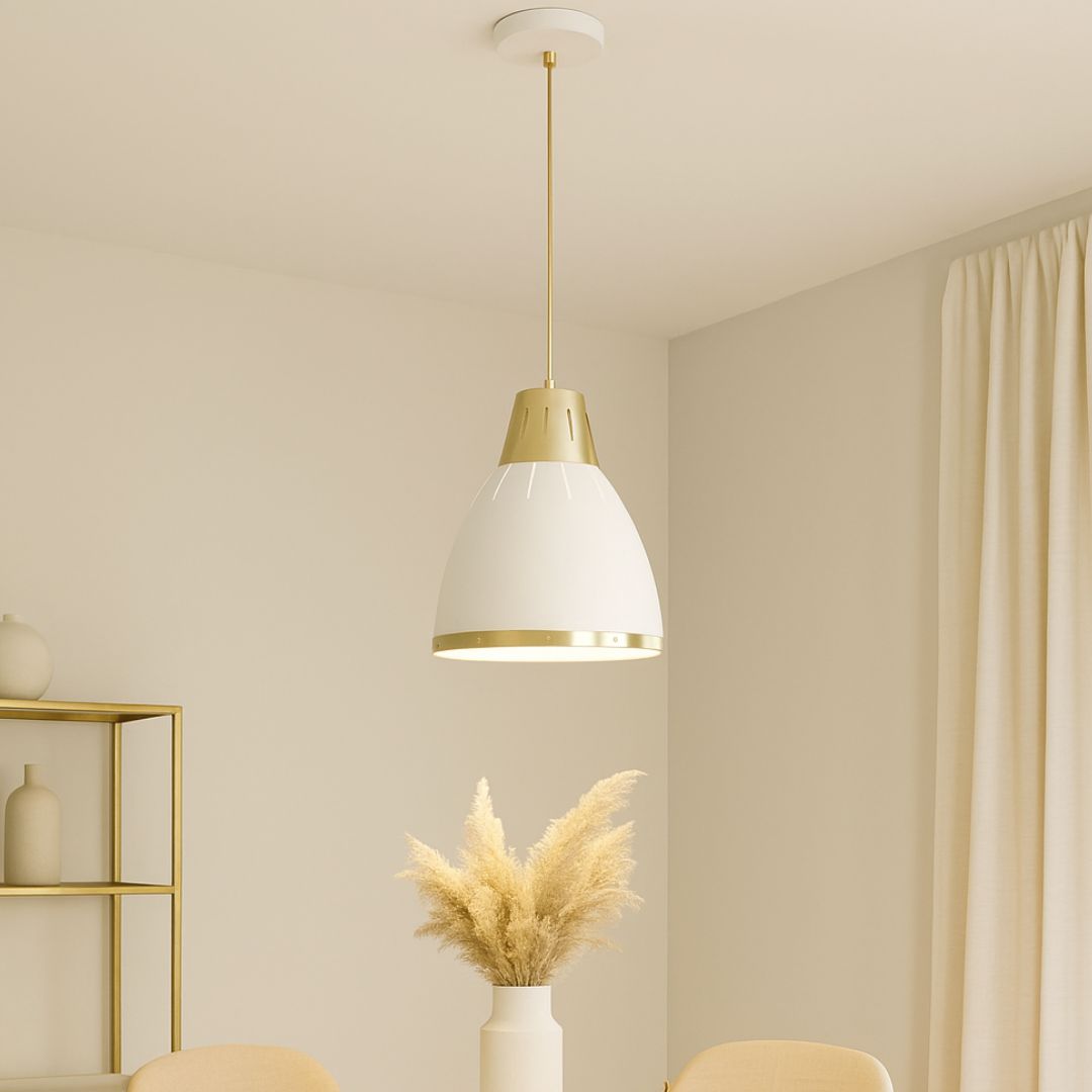 Lámpara Colgante de Techo en Metal Blanco y Dorado