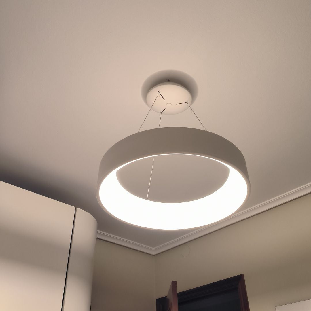 Candeeiro Suspenso Led Branco Círculo Design 80w 3000k