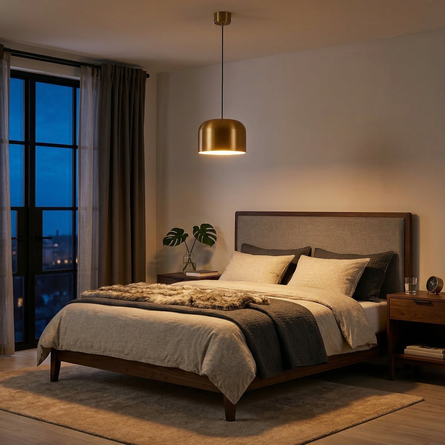 Candeeiro suspenso LED 72W 3000K com abajur em tecido de serapilheira