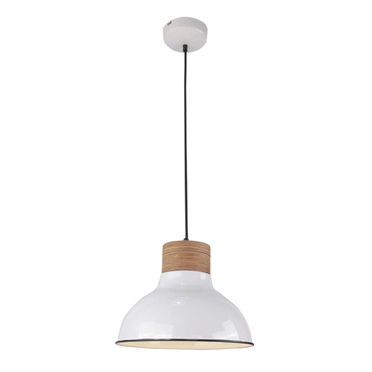 Candeeiro suspenso vintage de madeira e cerâmica vidrada 30 cm