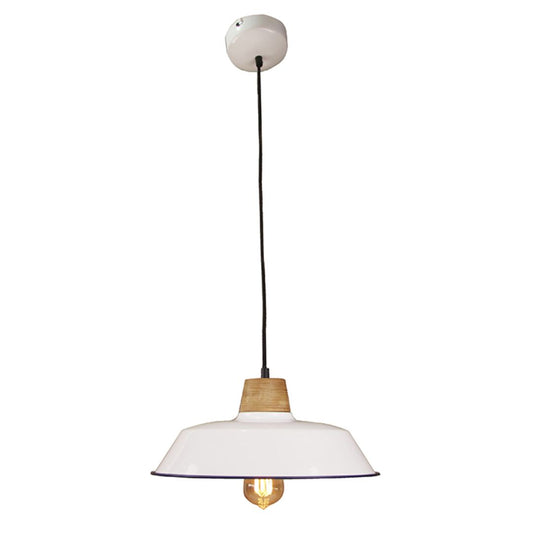 Candeeiro suspenso vintage de madeira e cerâmica vidrada 36 cm