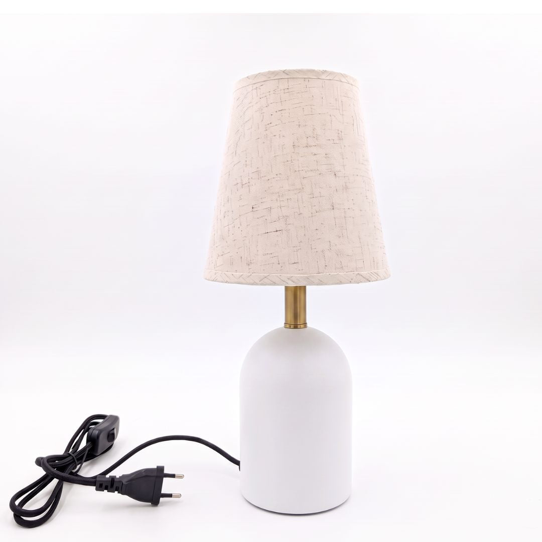 Lámpara de Mesa con Tulipa de Tela Beige y Pie Decorativo