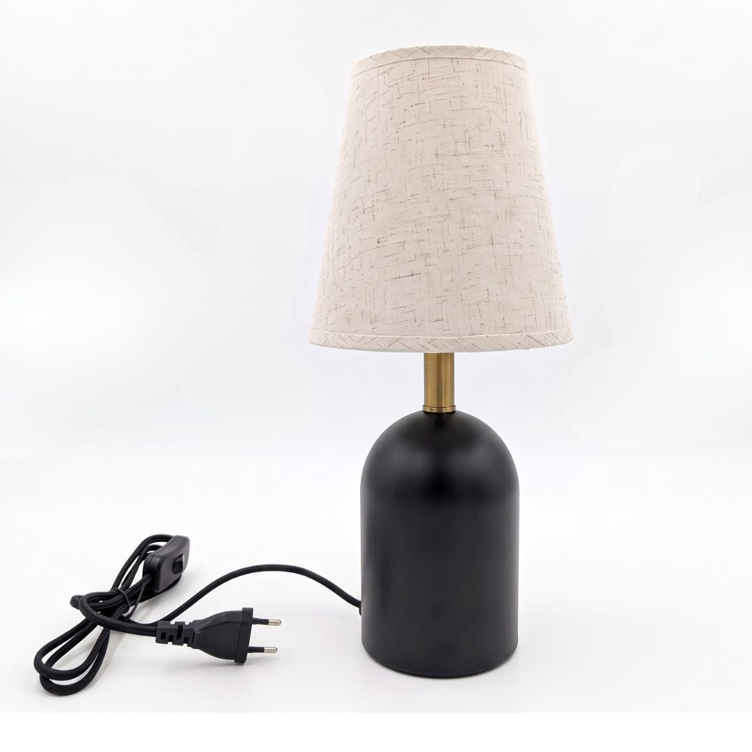 Lámpara de Mesa con Tulipa de Tela Beige y Pie Decorativo