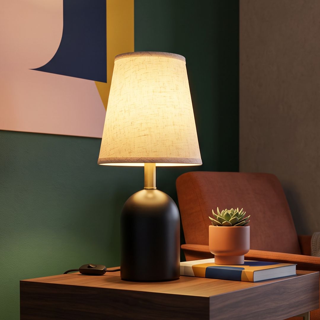 Lámpara de Mesa con Tulipa de Tela Beige y Pie Decorativo