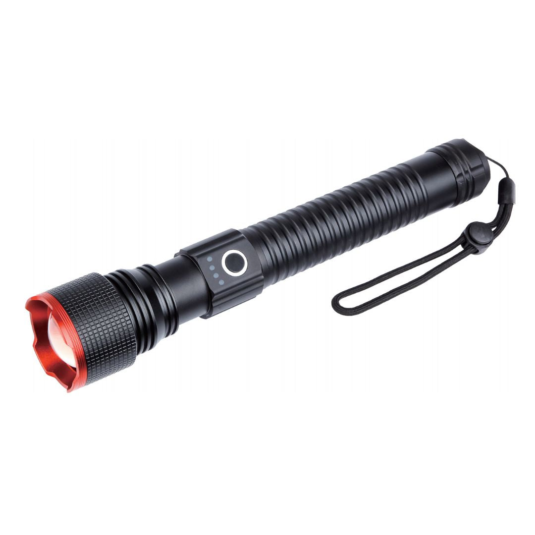 Lanterna LED recarregável USB profissional de alta potência, zoom e intensidade ajustável