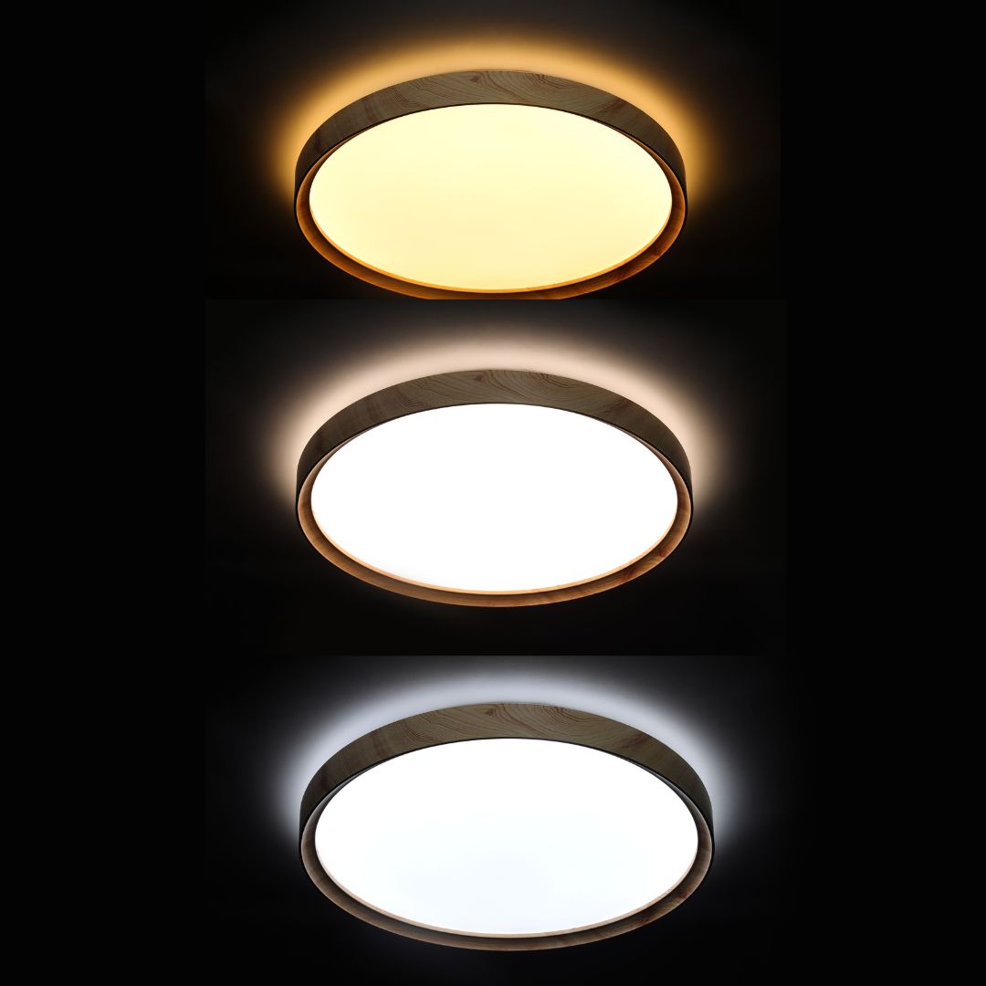 Plafon LED de cor madeira 32W - Mudança de tom de luz com interruptor