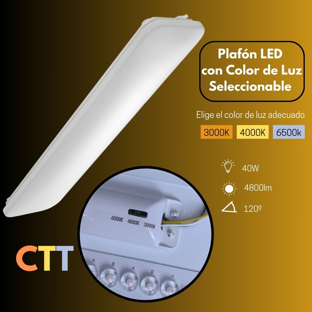 Plafón LED CTT 40W con Cambio de Tono, Rectangular 168x700x56 mm