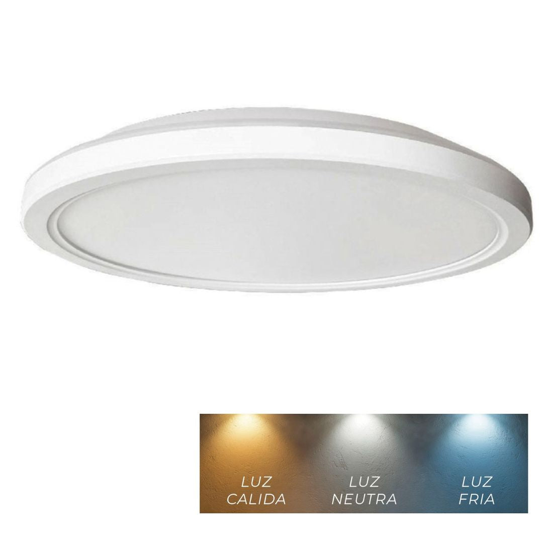 Plafón Led Superficie 24w con Botón Cambio de Tono 3000K-4000K-6500K