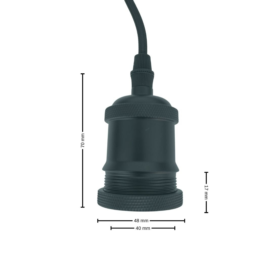 Kit Portalámparas E27 con Regulador, Cable Textil Negro 1,8m y Clavija medidas