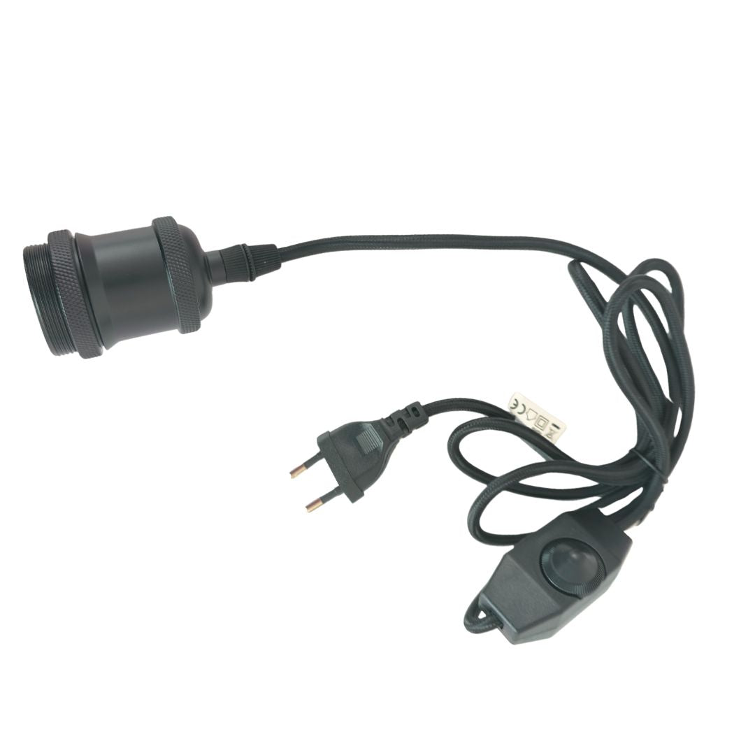 Kit Portalámparas E27 con Regulador, Cable Textil Negro 1,8m y Clavija negro