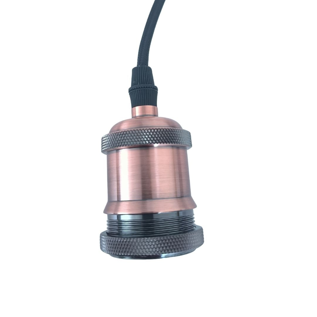 Kit Portalámparas E27 con Regulador, Cable Textil Negro 1,8m y Clavija cobre 1