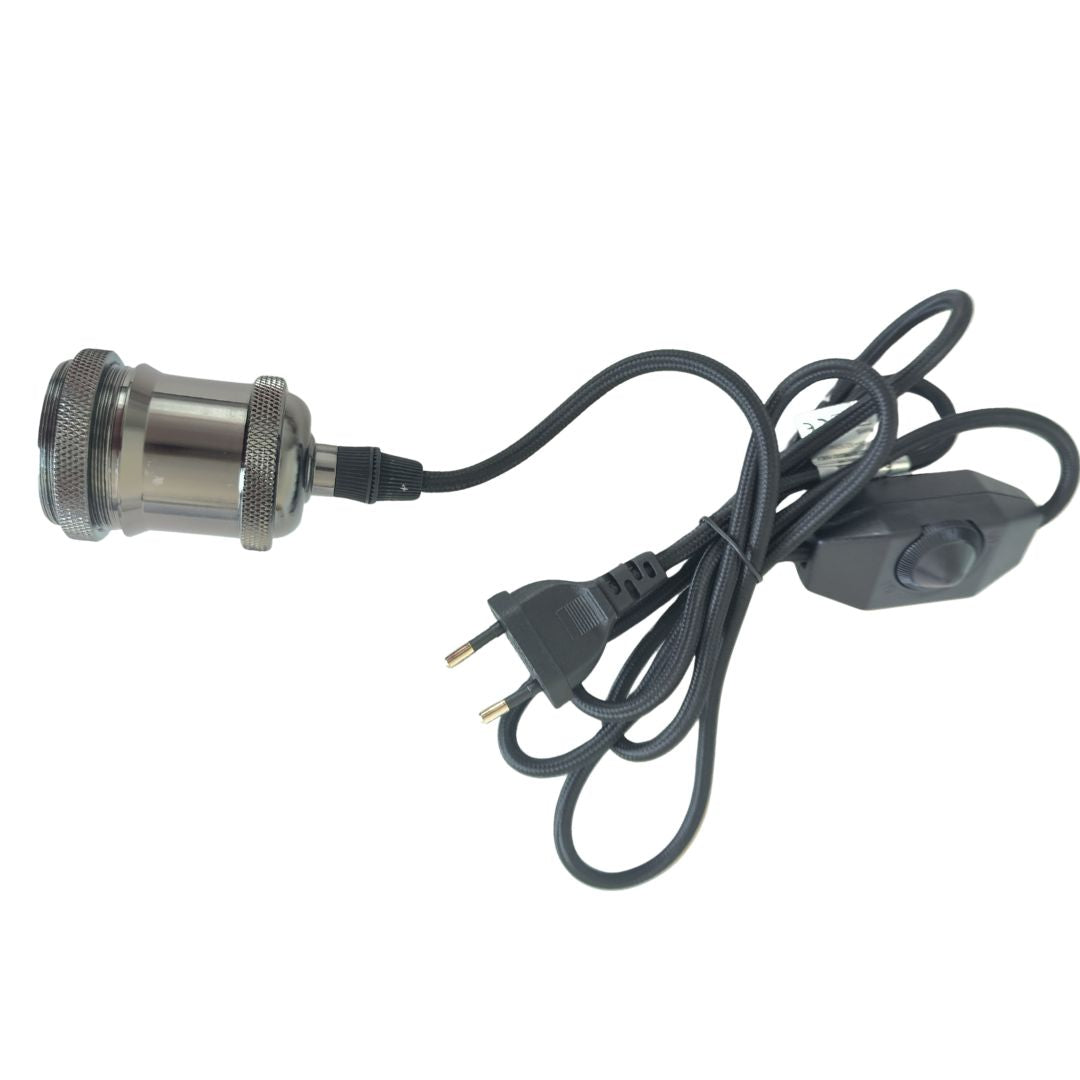 Kit Portalámparas E27 con Regulador, Cable Textil Negro 1,8m y Clavija gris