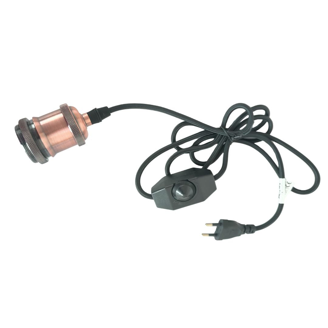 Kit Portalámparas E27 con Regulador, Cable Textil Negro 1,8m y Clavija cobre