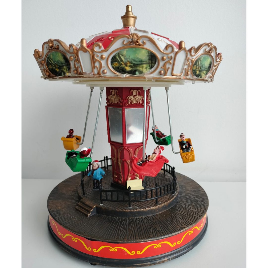 Carrusel Tiovivo Decorativo de Navidad LED con Música y Columpios Giratorios