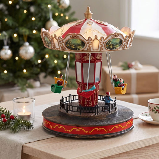 Carrusel Tiovivo Decorativo de Navidad LED con Música y Columpios Giratorios