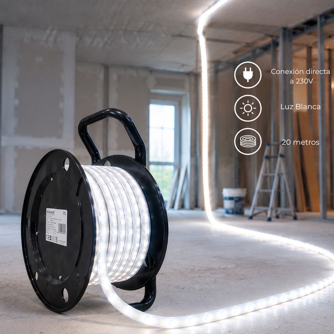Bande Led Flexible 15W/MT 6500K 230V 120LED/MT IP68 largeur 12mm, coupée 10cm, vendue au mètre