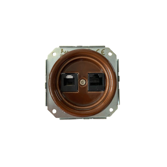 Toma RJ11-RJ45 de Empotrar en Porcelana Marrón