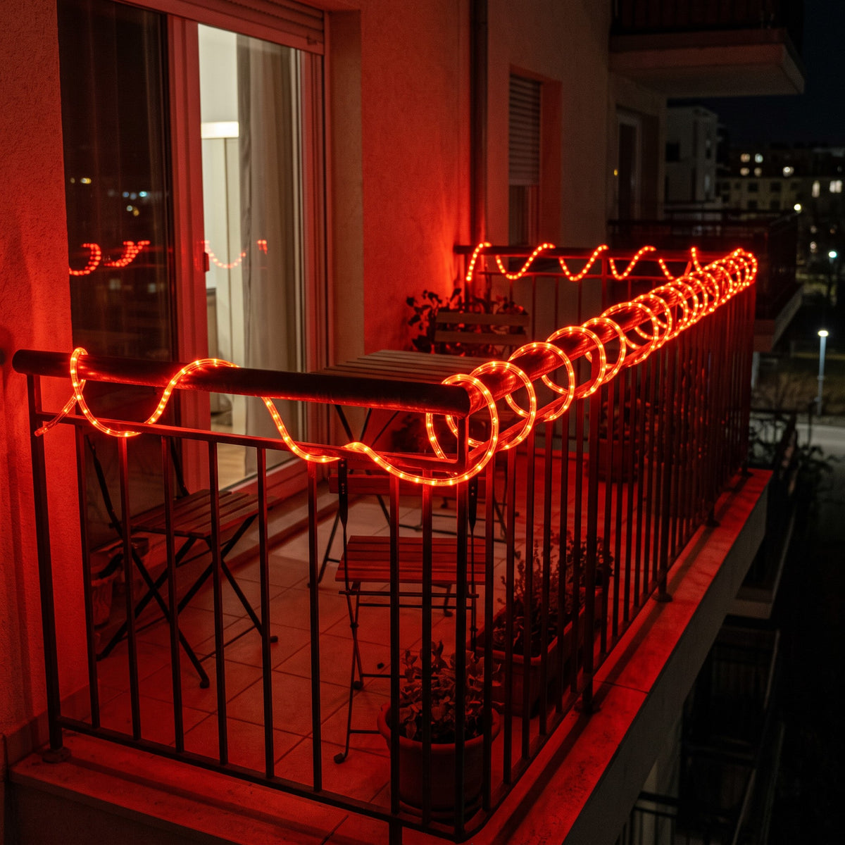 Tubo de luz LED flexível, 240 luzes vermelhas, 8 efeitos, IP65
