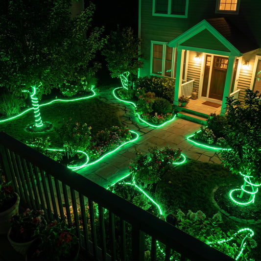 Tubo de luz LED verde flexível, 240 luzes, IP65, 8 efeitos
