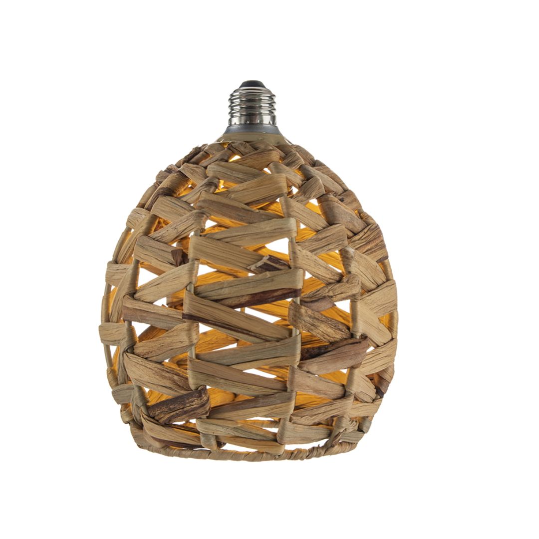 Lámpara colgante con tulipa de fibras naturales y bombilla LED incluida
