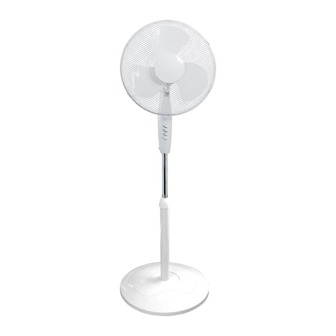 Ventilador de Pie 50W Oscilante Blanco | 3 Velocidades y Altura Ajustable, Base Redonda
