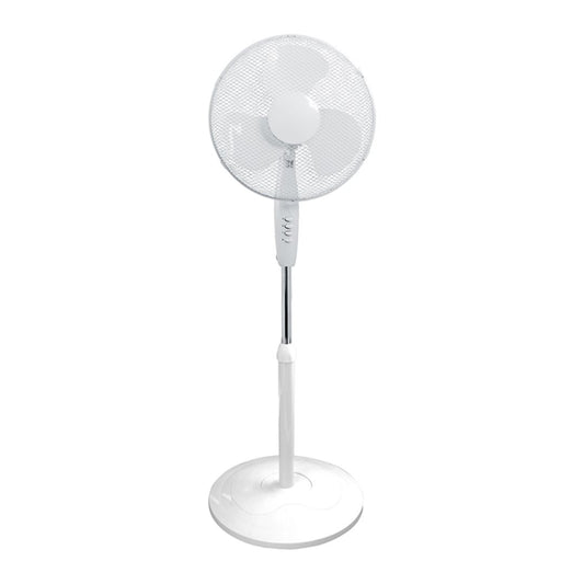 Ventilador de Pie 50W Oscilante Blanco | 3 Velocidades y Altura Ajustable, Base Redonda