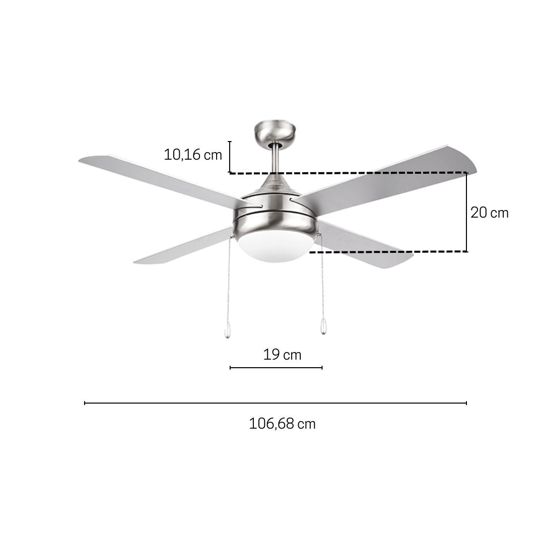 Ventilador de Techo Plata 45W con Luz y Mando – 4 Aspas, Función Verano/Invierno