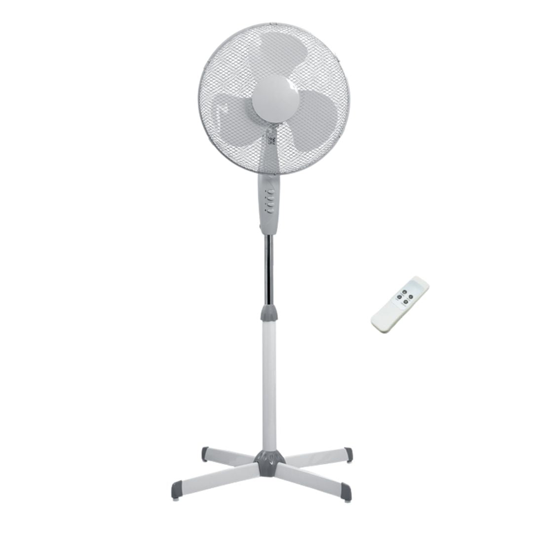 Ventilador de Pie 50W Oscilante Blanco con Mando | 3 Velocidades y Temporizador