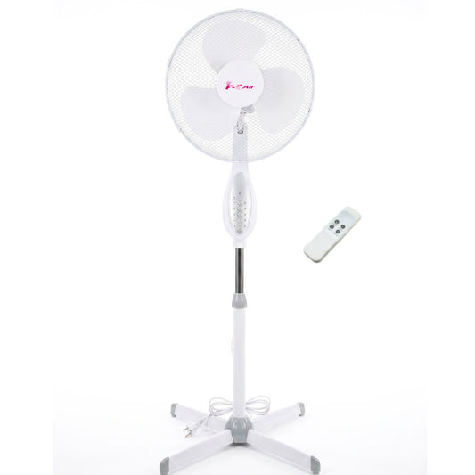 Ventilador de Pie 50W Oscilante Blanco con Mando | 3 Velocidades y Temporizador