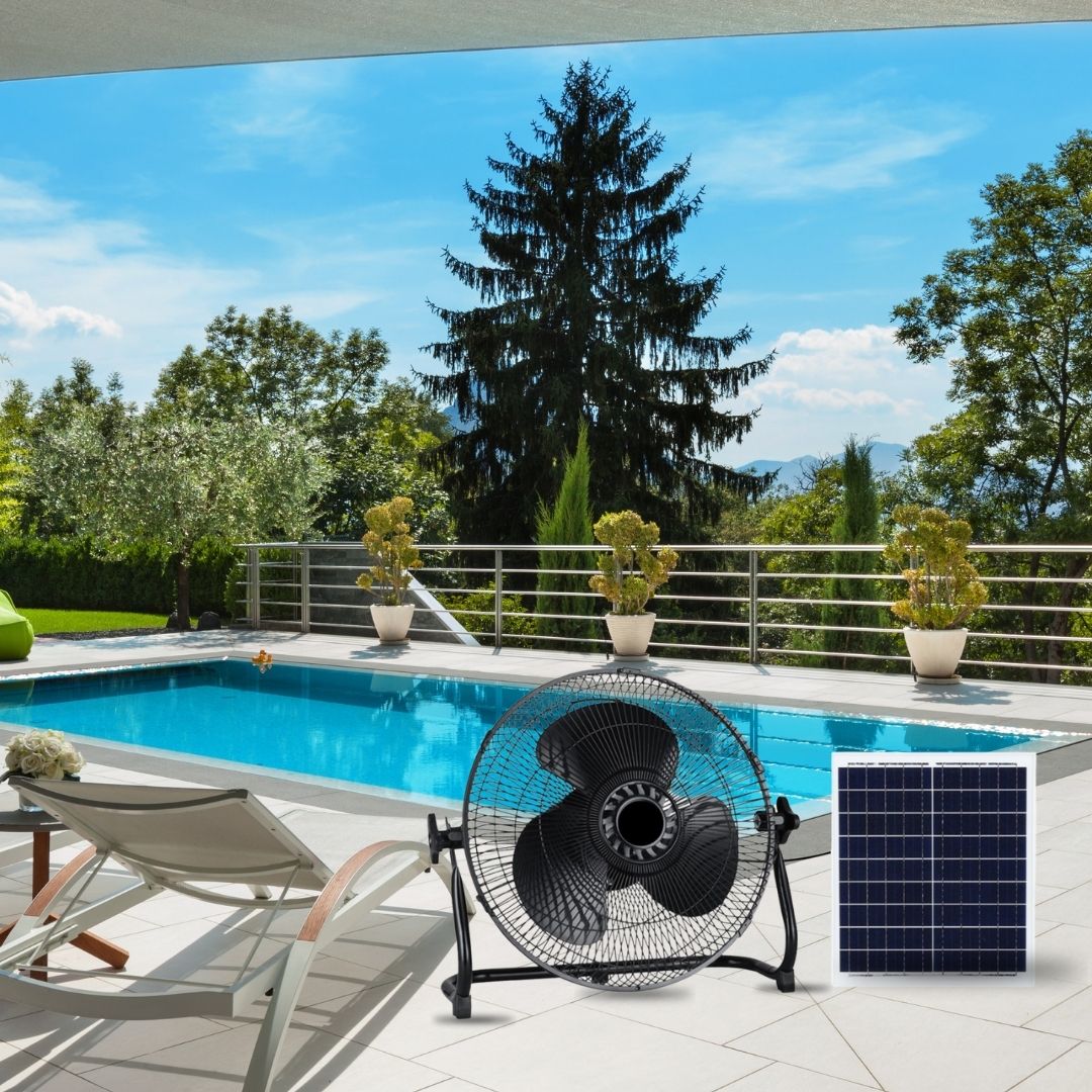 Ventilateur de sol solaire, moteur AC 15W avec chargeur électrique 2A