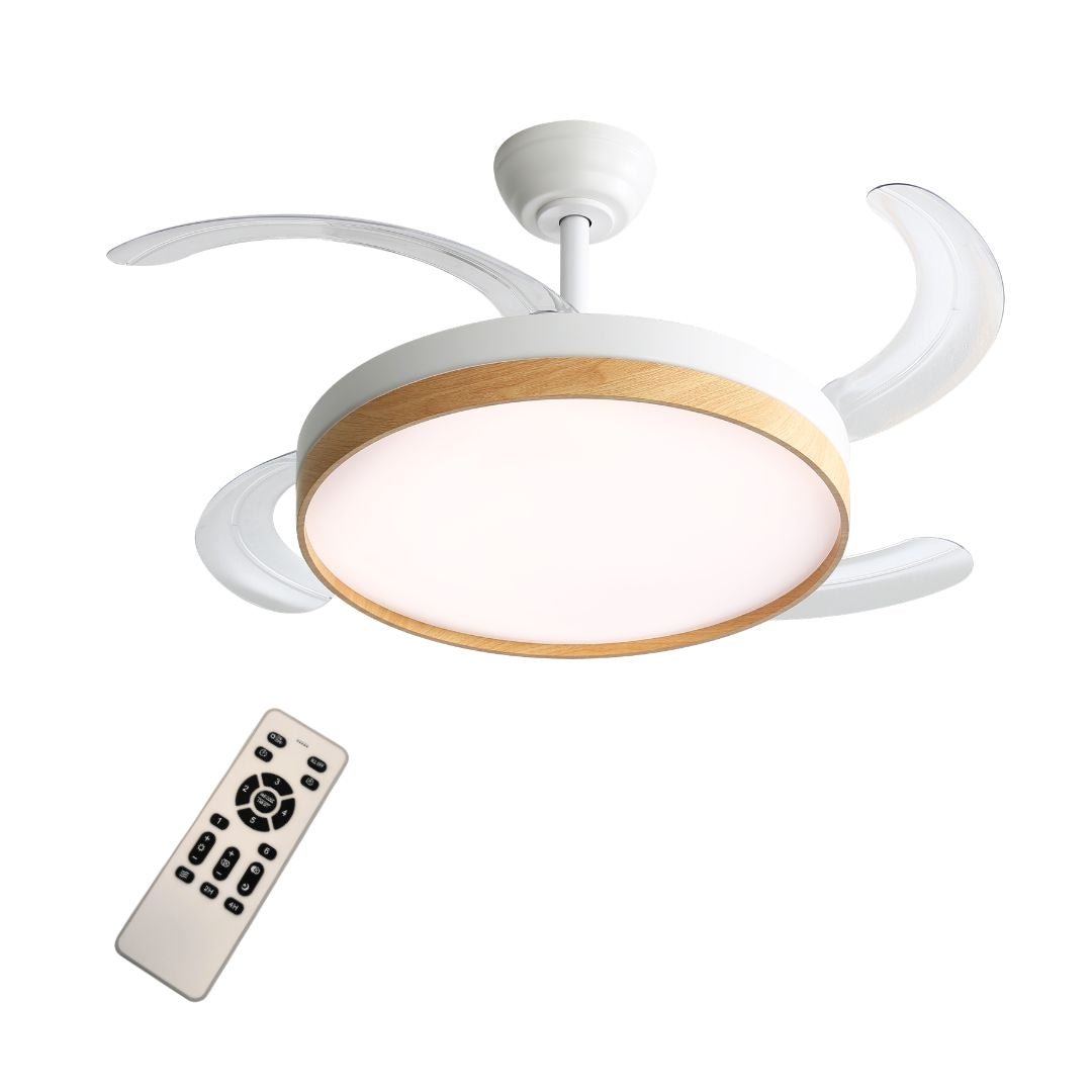 Ventilador de Techo LED Color Madera con Aspas Plegables y Mando a Distancia