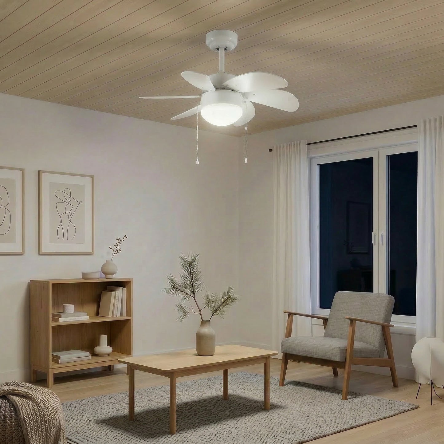 Ventilador de Techo con Luz, Motor AC 45W y Control Remoto