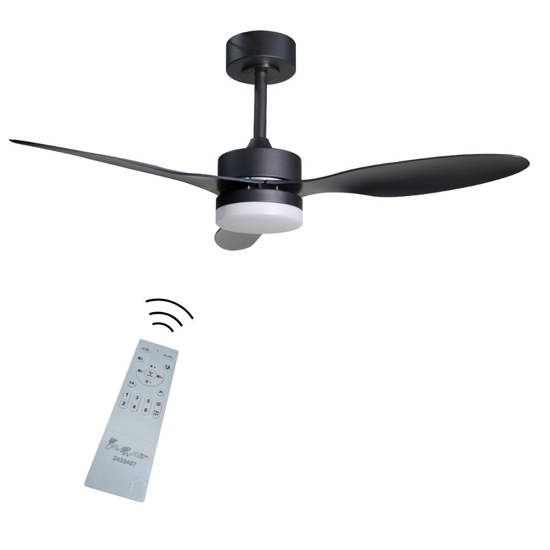Ventilador de Techo Negro con Luz LED Regulable y Motor DC – 6 Velocidades