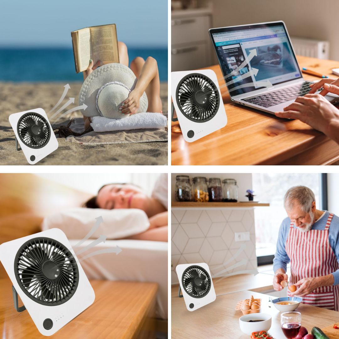 Ventilador de Mesa Portátil USB Recargable – 3 Velocidades 2000/2400/2700rpm