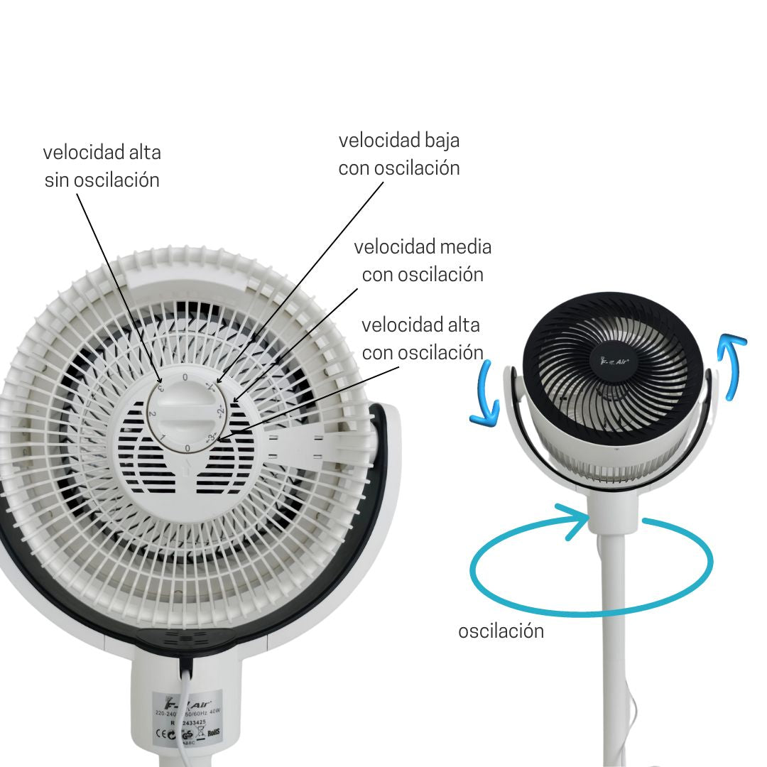 Ventilador de Pie 40w, 3 velocidades,  altura ajustable, oscilación automática