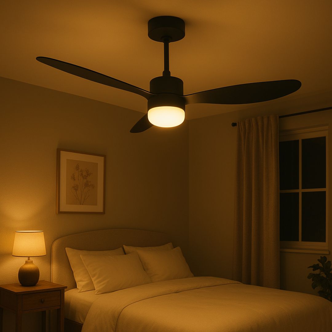 Ventilador de Techo Negro con Luz LED Regulable y Motor DC – 6 Velocidades