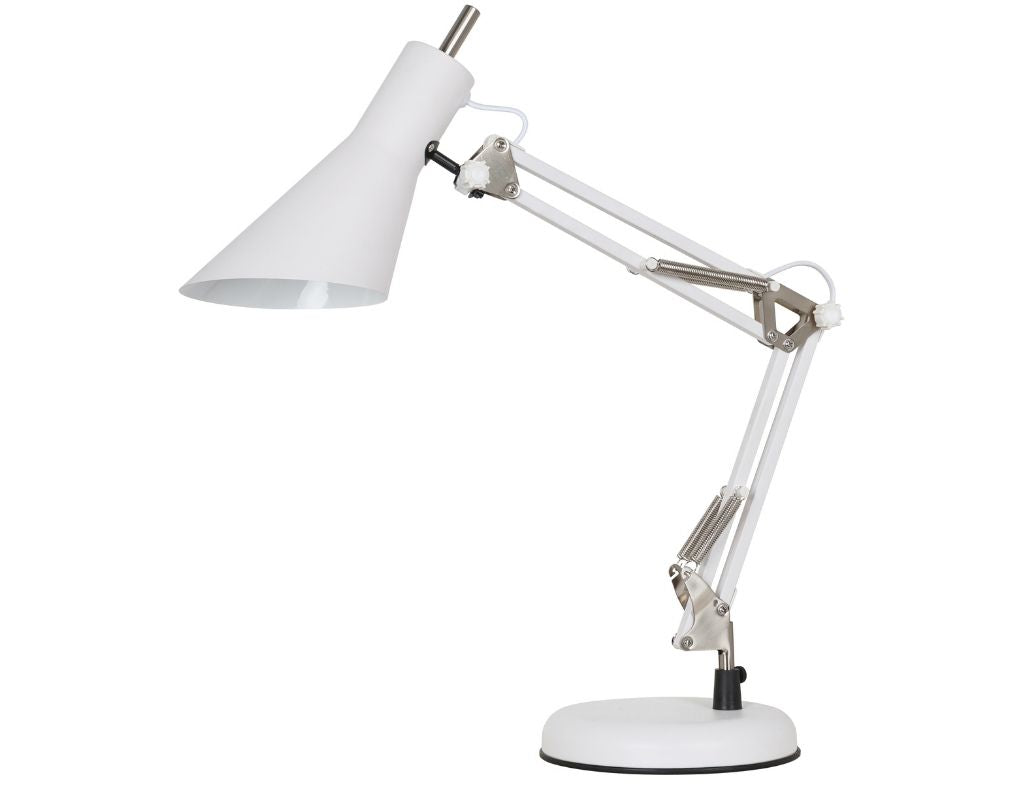 Lámpara Flexo de escritorio Articulada de Metal Blanco y Plata