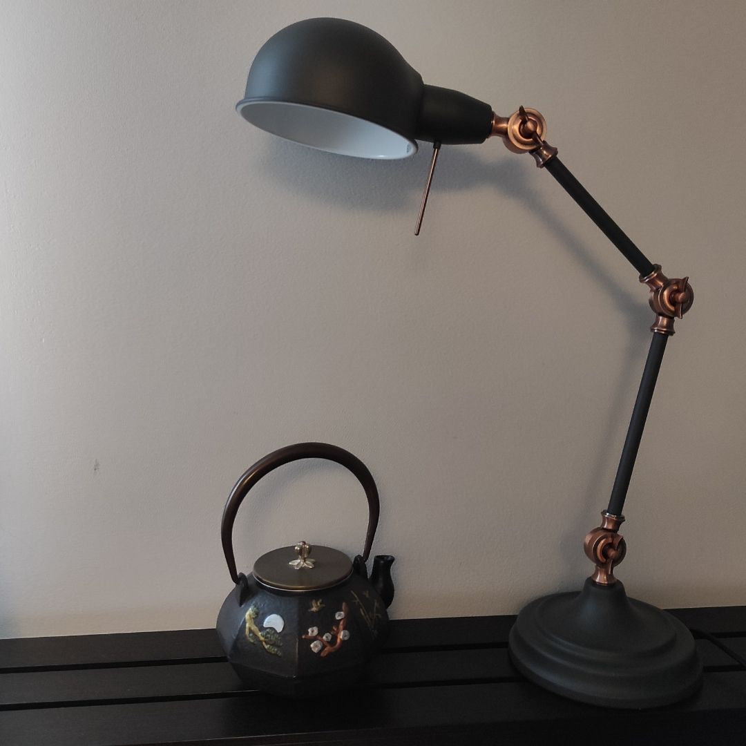 Lámpara de Mesa para Escritorio Vintage Articulada de Metal Gris