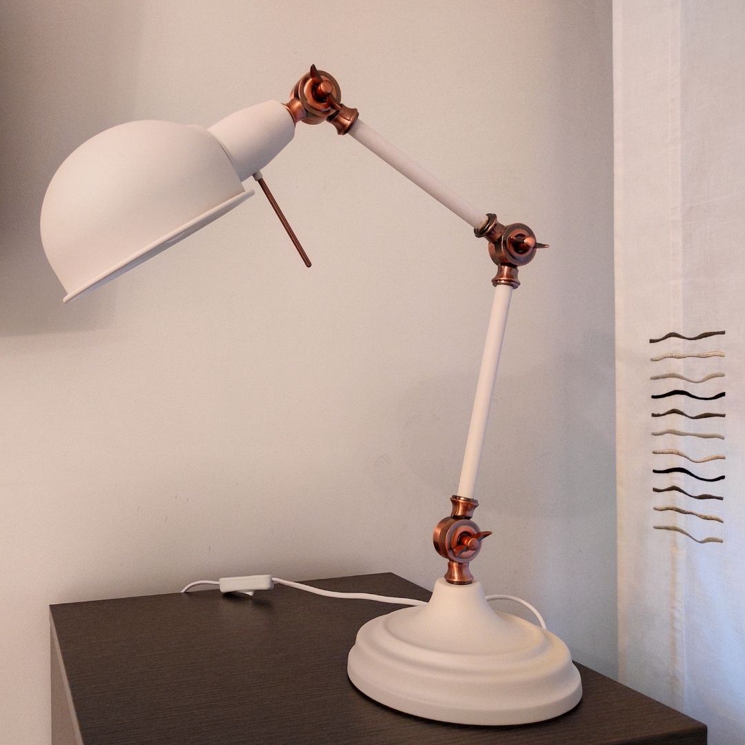 Lámpara de Mesa para Escritorio Vintage Articulada de Metal Blanco