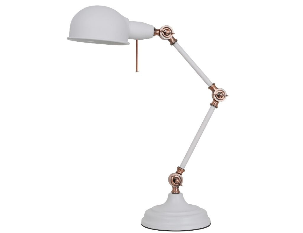 Lámpara de Mesa para Escritorio Vintage Articulada de Metal Blanco