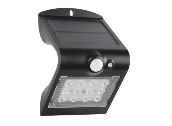 Aplique Led Solar 1,5w IP65 con Sensor de Presencia y Crepuscular Negro