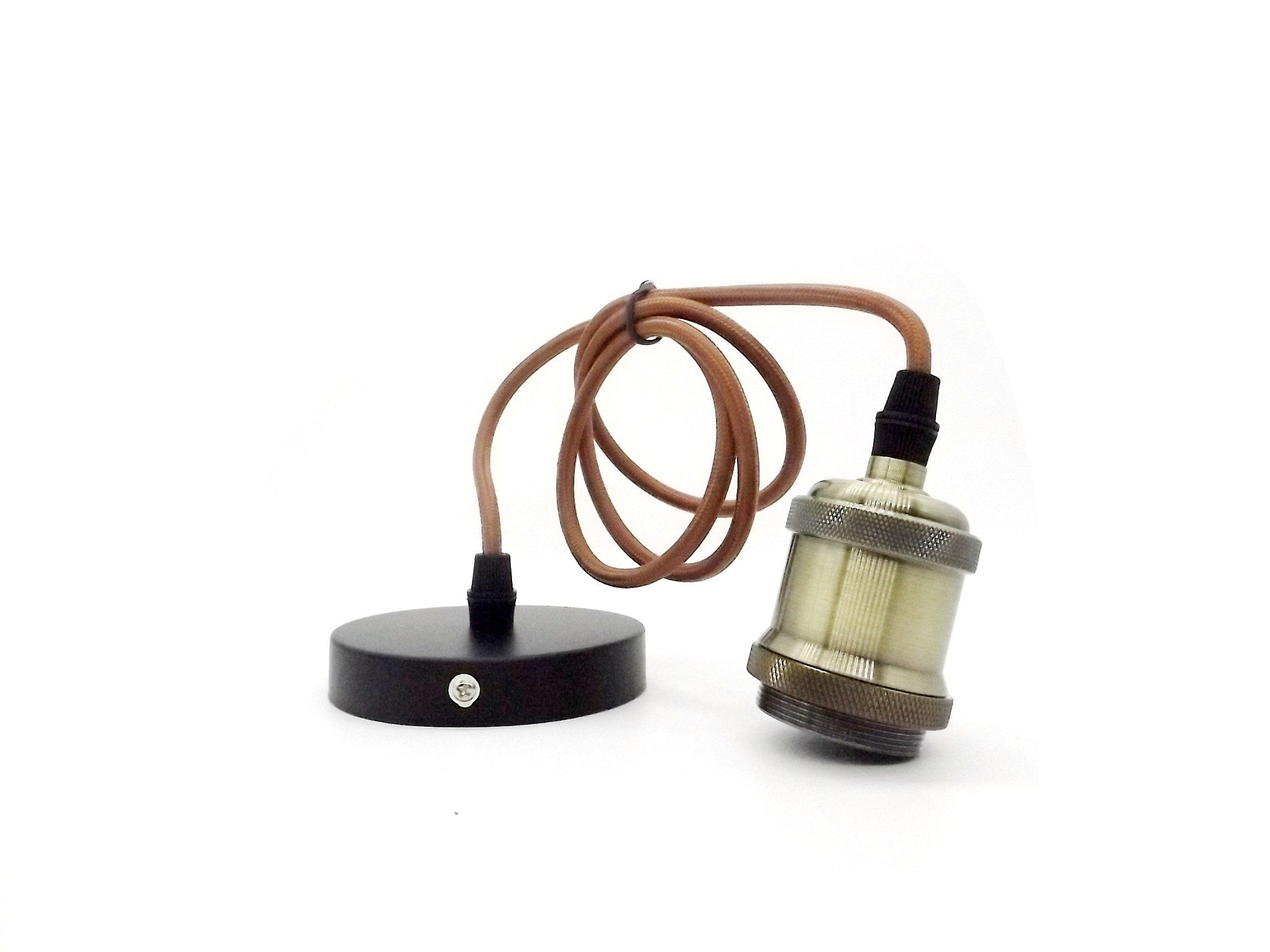Conjunto Portalámparas Cable Florón Marrón.