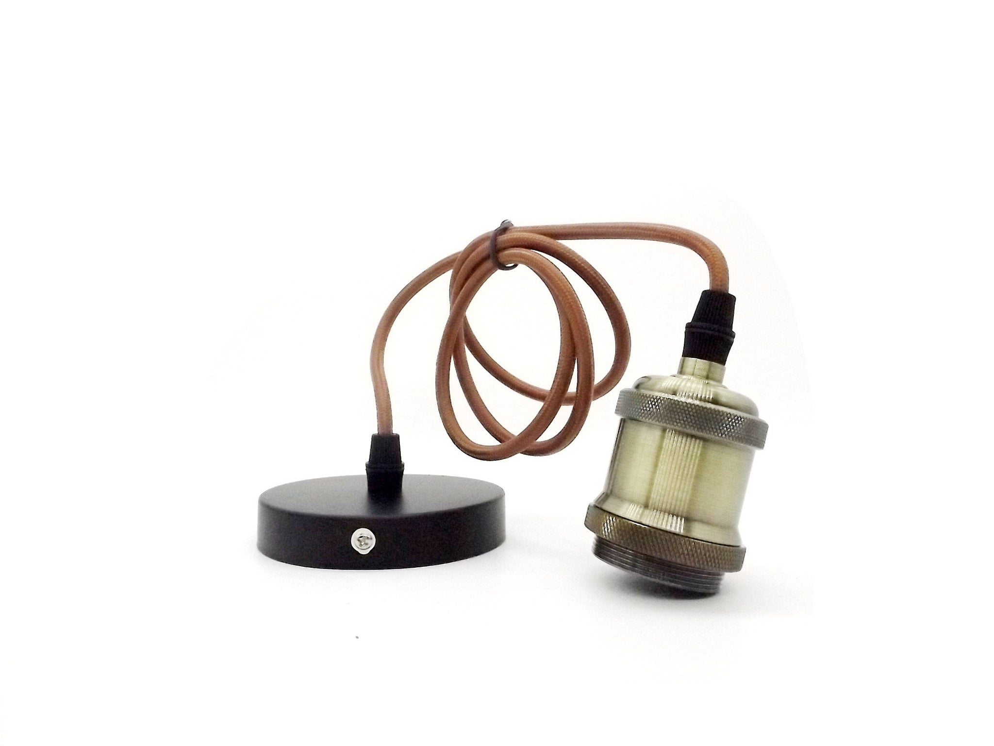 Conjunto Portalámparas Cable Florón Marrón.