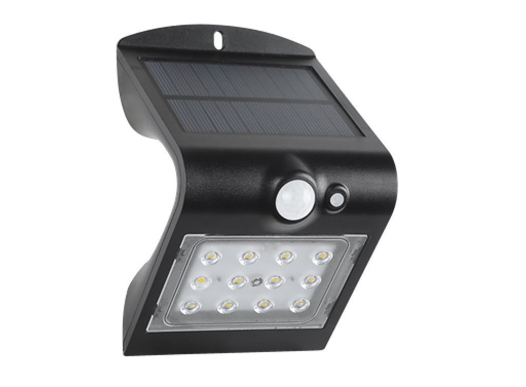 Aplique LED Solar 1,5W IP65 con Sensor de Presencia y Crepuscular Negro