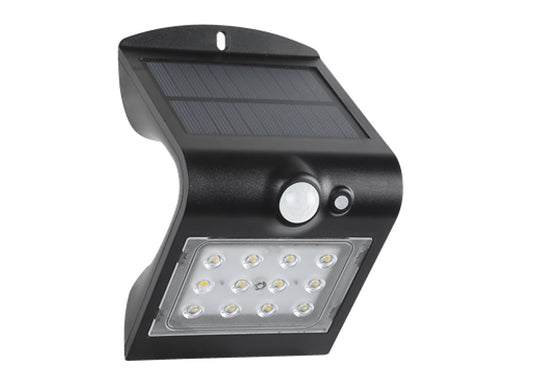 Aplique LED Solar 1,5W IP65 con Sensor de Presencia y Crepuscular Negro