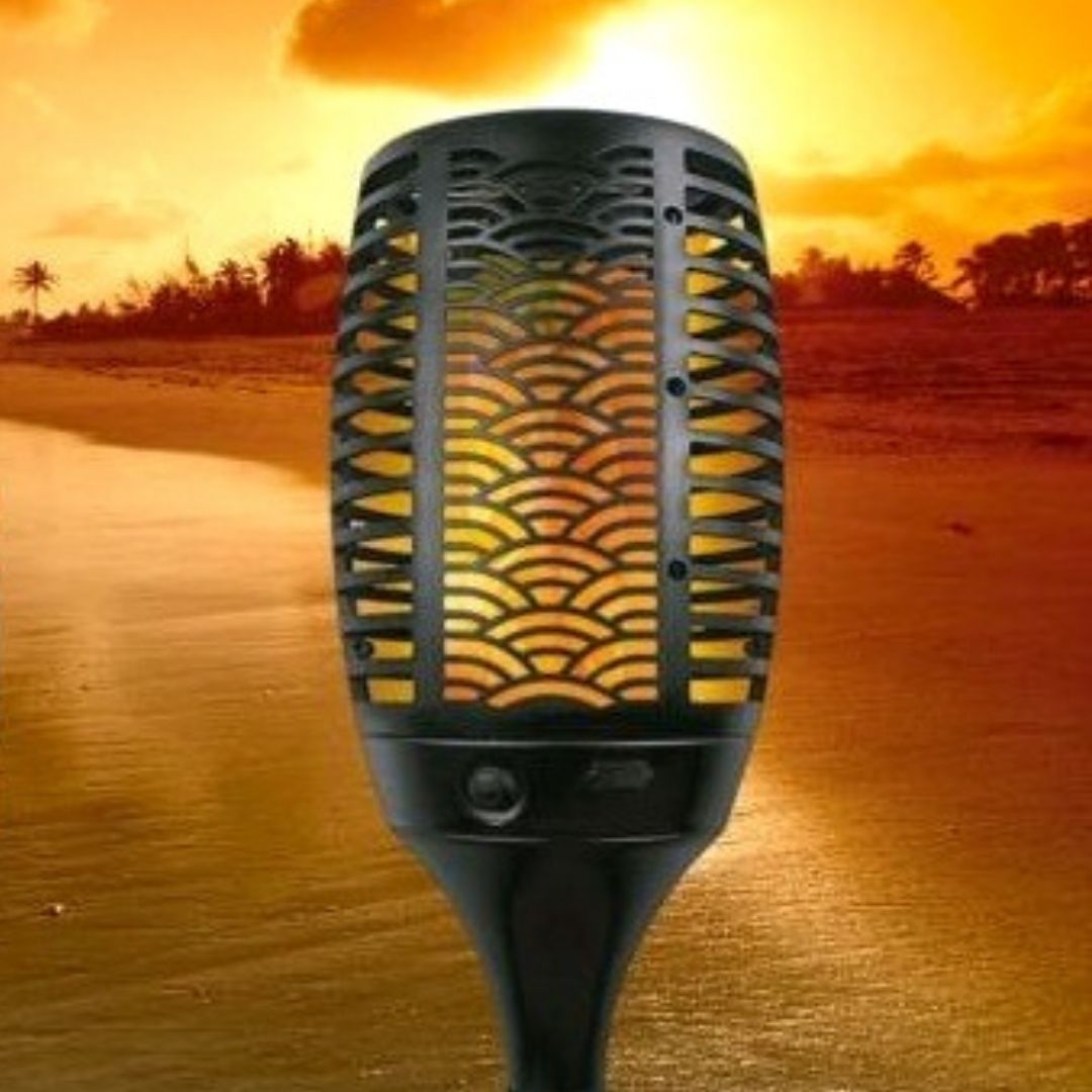 Farol Antorcha Solar Led Modelo Ondas Efecto Llama de Fuego IP65