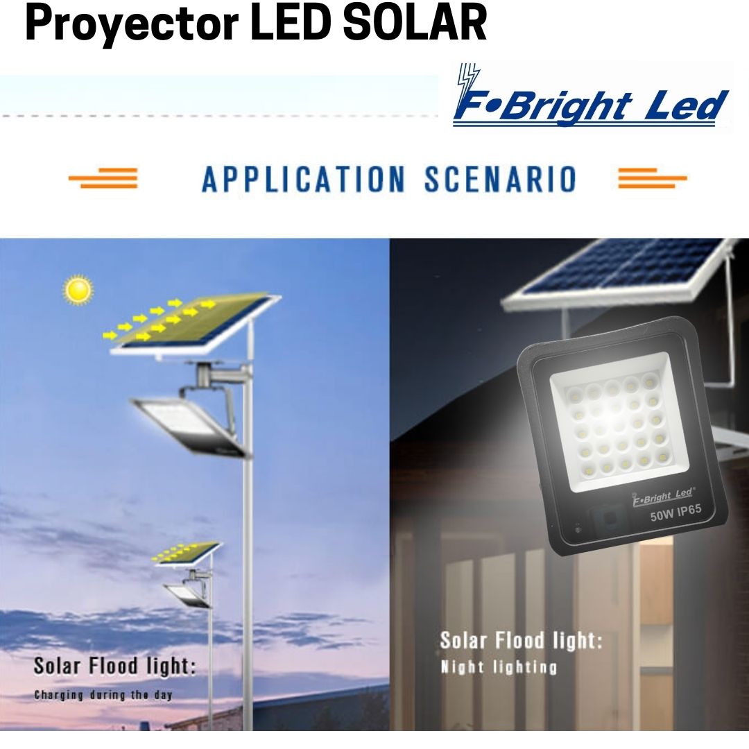 Foco Proyector Led Exterior 50w 6500k con placa solar, sensor crepuscular, control remoto y 5 mts de cable 