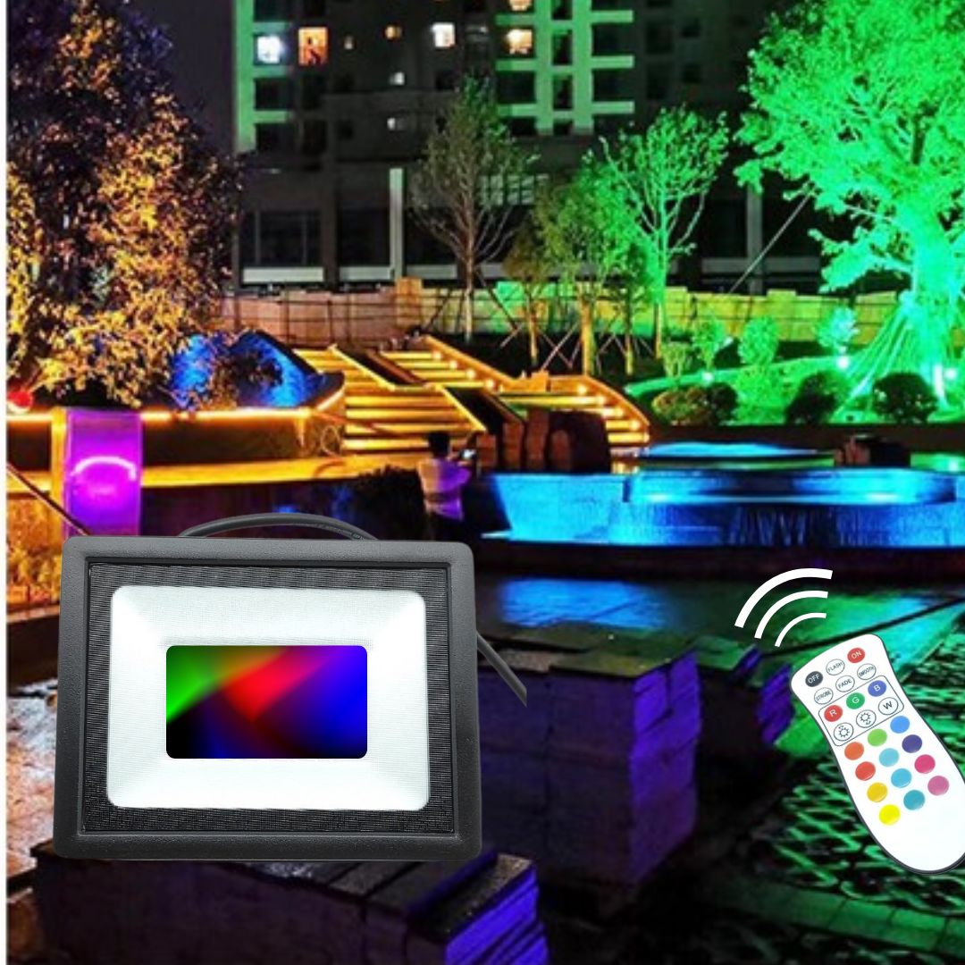 Projetor Led RGB IP65 10W com Controle Remoto para controlar vários dispositivos