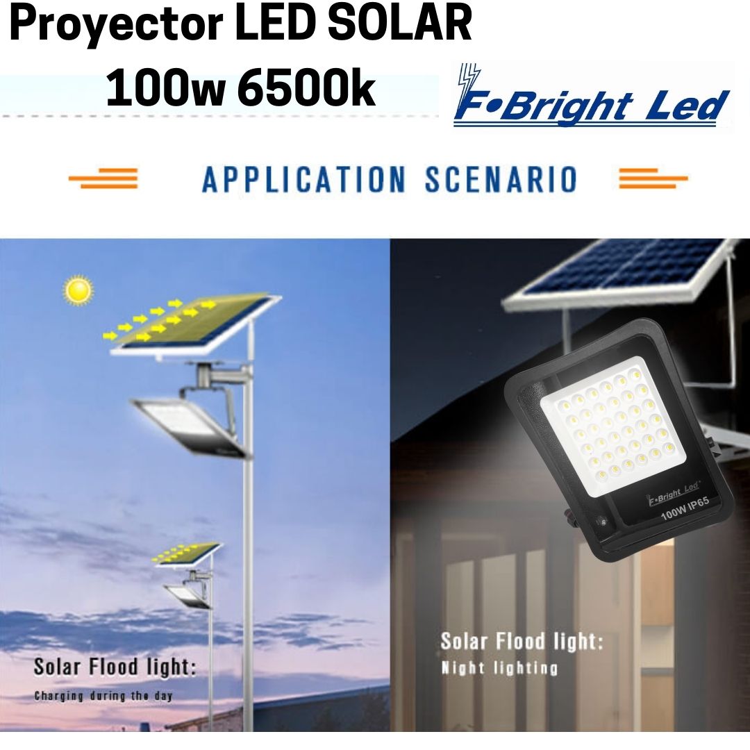 Foco Proyector Led Exterior 100w 6500k con placa solar, sensor crepuscular, control remoto y 5 mts de cable